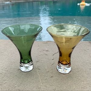 Artland Stemless Martini Glasses Two, Green And Amber Funky Quirky